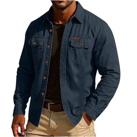 Fnooota Mens Shirt Jackets with Pockets, Casual Lapel Button-down ...