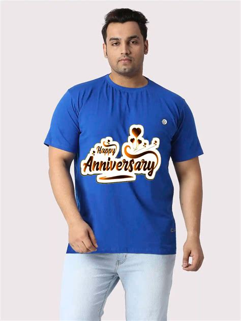Buy Men Plus Size Happy Anniversary Printed Round Neck T-Shirt | Guniaa