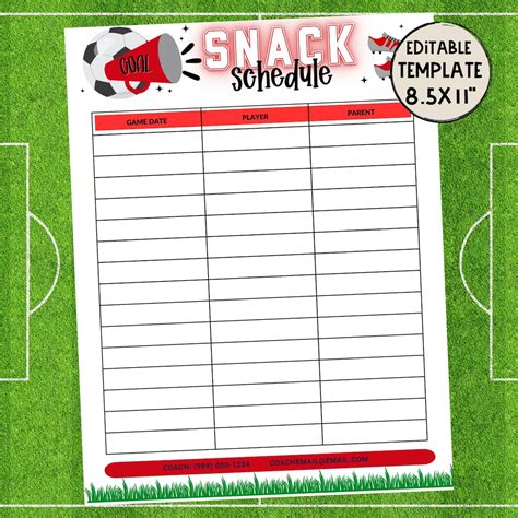 Editable RED Soccer Snack Sign up | Game Day Snack Template | Printable ...