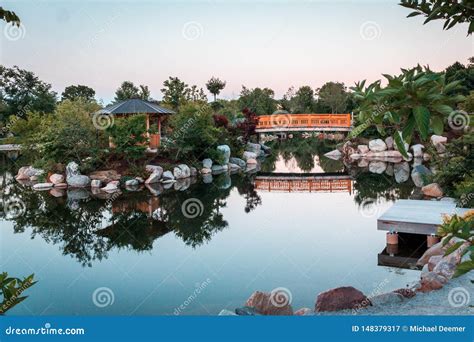 The Bridge in the Japanese Gardens at Sunset in Grand Rapids Michigan ...