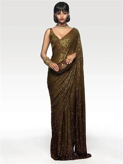 Order Sabyasachi Mehendi Green Sequins Party Wear Saree with Blouse ...
