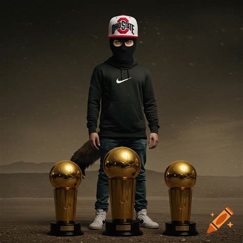 Photorealistic Wiley Coyote in desert with Ohio State hat and trophies ...