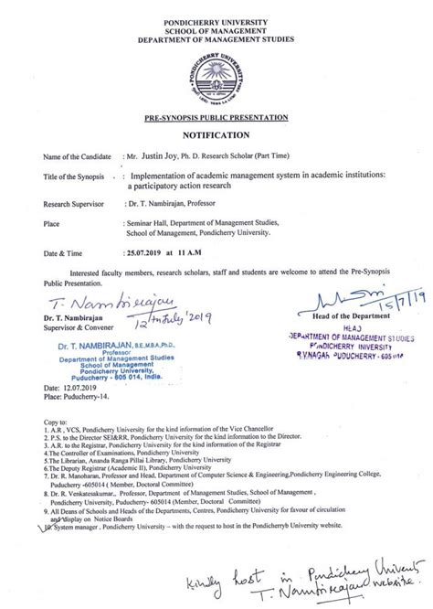 Pre-Synopsis Public Presentation Notification of Mr.Justin Joy 25th ...