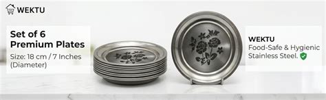 Buy WEKTU Stainless Steel Dinner Plates, 18 cm, Floral Design, Set of 6 ...