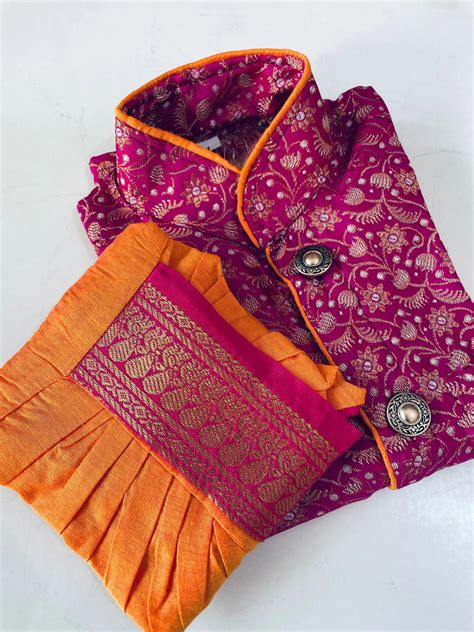 Orange and pink kurta dhoti for baby boy – Baby&Me