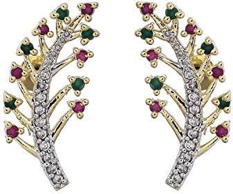 ZENEME Leaf Shaped American Diamond Stud Earrings Jewellery For Women ...