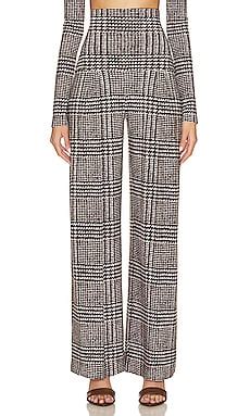 Norma Kamali High Waist Pleat Pant in Chocolate Glenn Plaid Tweed | REVOLVE