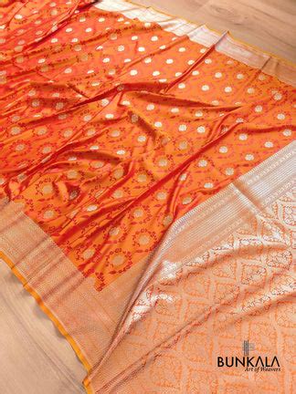 Shop Bright Orange Soft Mashru Silk Jamewar Floral Jaal Banarasi Saree ...