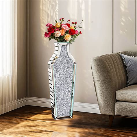 Mercer41 Heavy Duty Tall Crushed Diamond Mirrored Floor Vase Crystal ...