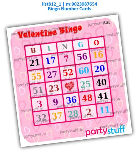 Number Grid Bingo | Bingo Cards | Tambola Housie | Valentine Designs