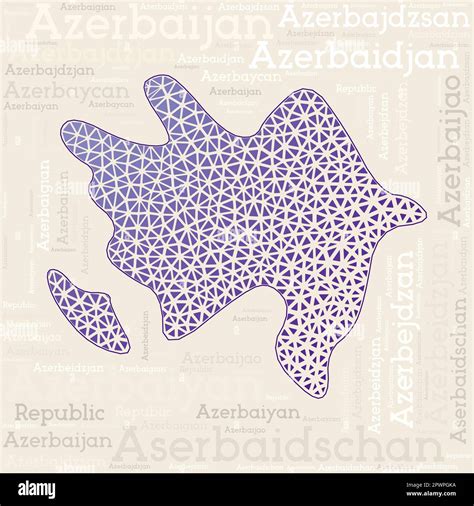 AZERBAIJAN map design. Country names in different languages and map shape with geometric low ...