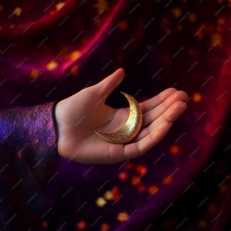 Premium AI Image | Crescent moon in the palm of hand islamic greetings ...