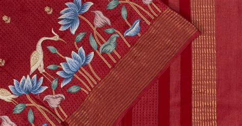 Tussar Butta Maroon Saree With Embroidery | Kankatala