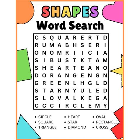 Preschool, Kindergarten Basic Shapes Word Search Puzzle Worksheet ...