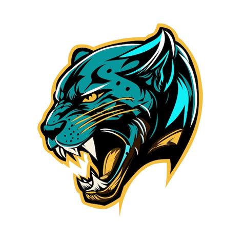 A blue panther head with a yellow stripe. | Premium Vector
