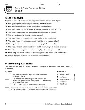 Japan Government Guided Reading and Review - Blank Fillable Template ...