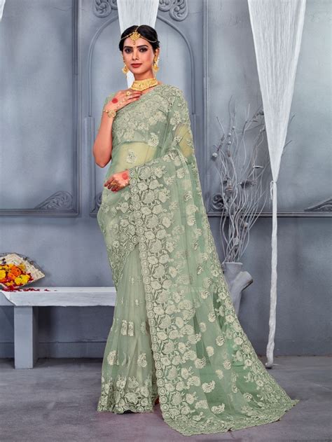 Sc Un Sib Embroidery Worked Designer Net Saree Collection
