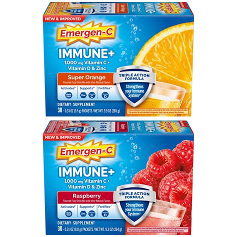 Emergen-C Immune+ Vitamin C Immune Support Powder, Raspberry and Super ...
