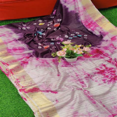Dark purple & white color Khadi Tradition bandhani shibori saree with