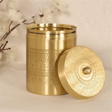 Buy Peepul Tree Handcrafted Floral Brass Jar With Lid For Tea, Sugar ...