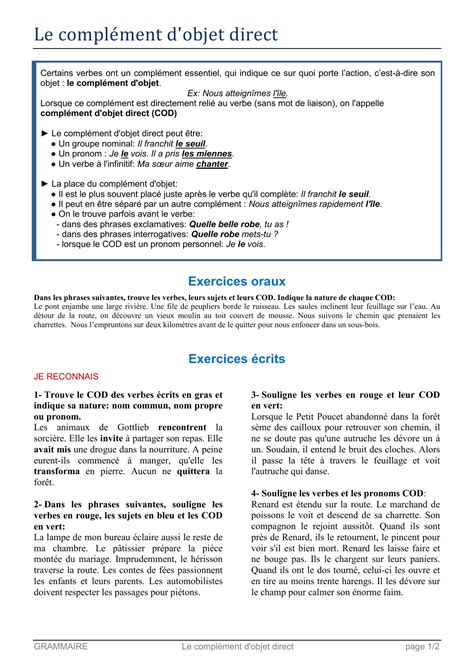 Image result for Lecon Le Complement D'objet Direct CM2