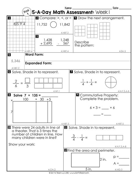 4th grade weekly math assessments – Artofit