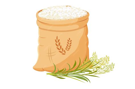 Premium Vector | Bag of rice with bunch of ears vector illustration of ...