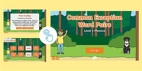 Level 5 Phonics Common Exception Word Pairs Game