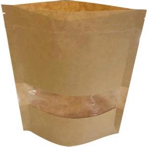Flute Eco Friendly Brown Kraft Paper Stand Pouch with Display Window ...