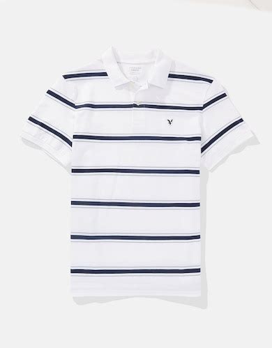 Buy American Eagle Men White Striped Polo Shirt Online