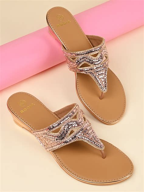 Shop Rocia By Regal Rose Gold Women Embroidered Wedges 59029ROSE GOLD