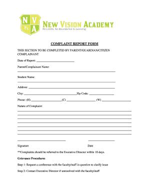 Fillable Online newvisionacademytn COMPLAINT REPORT FORM - New Vision ...