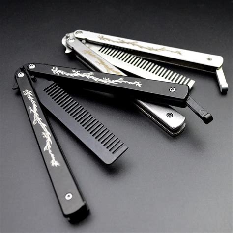 Foldable Comb Stainless Steel Practice Training Butterfly Knife Comb ...