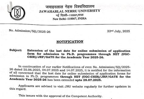 JNU PhD Admissions 2025: Application Deadline Extended To July 28; Here ...