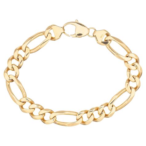 14 Karat Yellow Gold Solid Heavy Men's Figaro Link Bracelet For Sale at ...