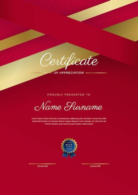 Certificate of appreciation template gold and red color clean modern ...