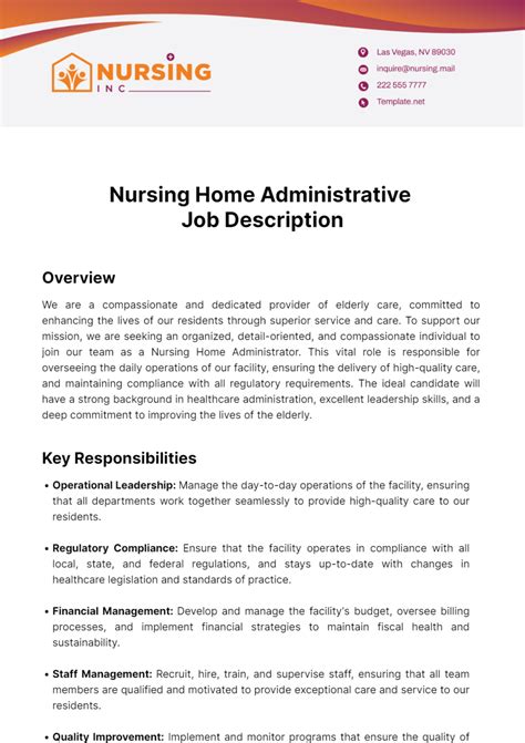 Nursing Home Administrative Job Description Template - Edit Online & Download Example | Template.net