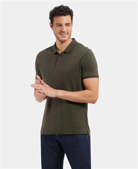 Buy Super Combed Cotton Rich Solid Half Sleeve Polo T-Shirt - Olive ...