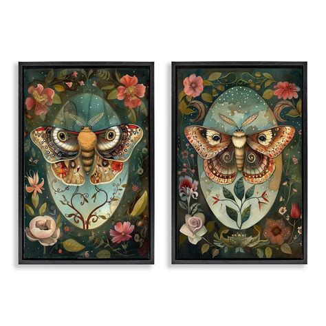 Stupell Industries Vintage Victorian Folk Moths 2pc Floating Frame Set ...