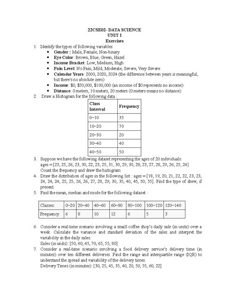 Descriptive analysis-1 - 22CSE02- DATA SCIENCE UNIT I Exercises ...