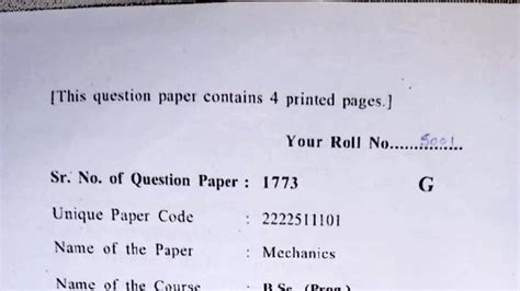 B.Sc. (Prog.) Mechanics Question Paper - Unique Code 1773 - Studocu