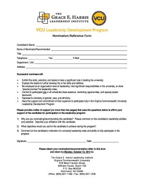 Fillable Online VCU Leadership Development Program Nomination/Reference ...