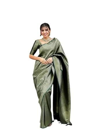 Buy SATPURUSH Women’s Banarasi Soft Silk Saree with Gold Zari Weaving ...
