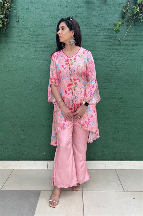Cherry Blossom Pink Floral Printed Two Piece Set - Ishnya