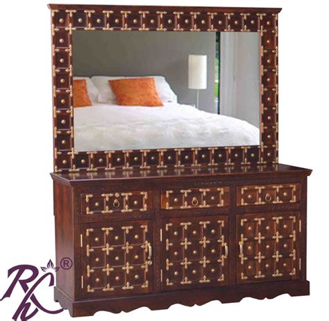 Solid Wooden Brass L+T Design Dresser 3 Drawers & 3 Doors - RAJ HANDICRAFT