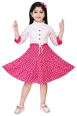 NEW JON Girl's Polka Dot Knee-Length Frock Dress - Banded Collar Long ...