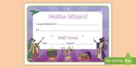 Maths Whizz Certificate - Twinkl - KS1