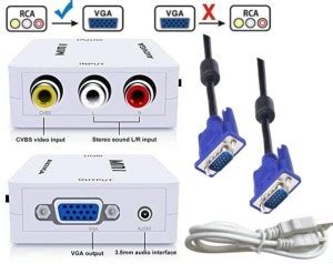 Technobyte RCA/AV to VGA Video Audio Media Converter Mini Adapter with ...