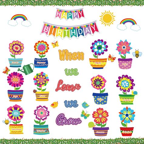 Buy 74 Pieces Happy Birthday Bulletin Board Set Flowers Butterfly ...
