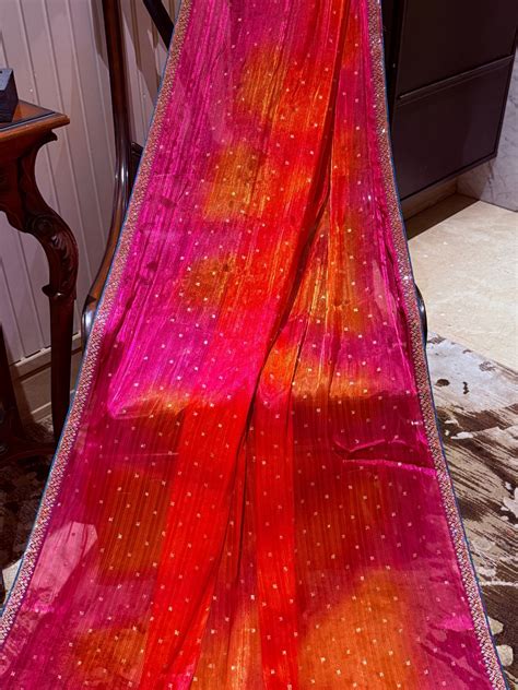 Ombre Saree with All-over Foil Mirror Work & Slim Gota Patti Embellish ...